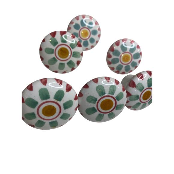 Set of 7 Ceramic Handpainted Drawer Knob Pulls Floral 39mm 1.5" - Picture 4 of 8